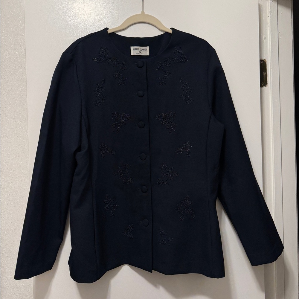 Alfred Dunner Vintage Blue Embroidered Blazer 14